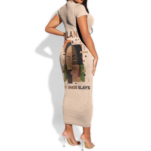 Melanin Every Shade Slays Short Sleeve Bodycon Dress Afro Women DT03