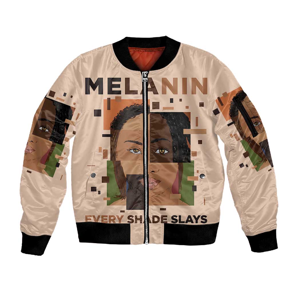 Melanin Every Shade Slays Sleeve Zip Bomber Jacket Afro Women