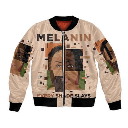 Melanin Every Shade Slays Sleeve Zip Bomber Jacket Afro Women