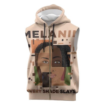 Melanin Every Shade Slays Sleeveless Zip Hoodie Afro Women - African Pride