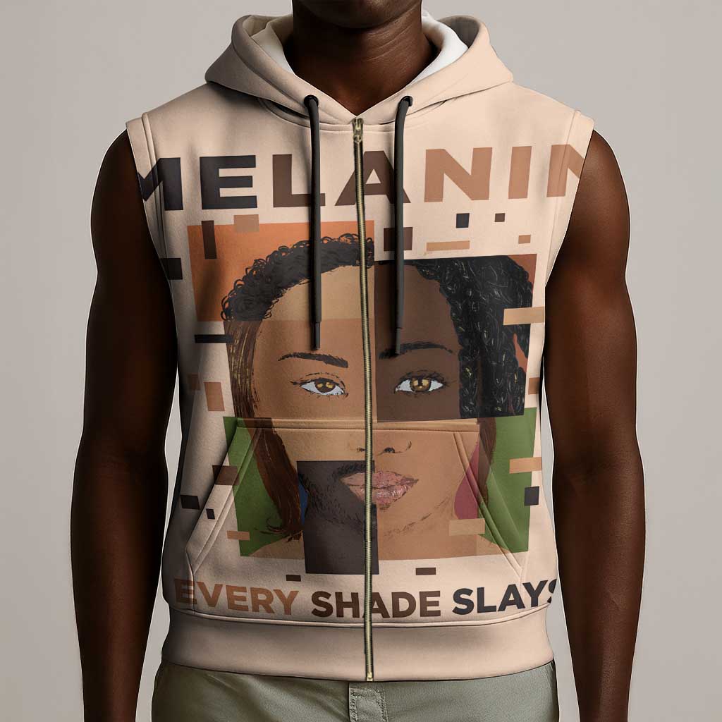 Melanin Every Shade Slays Sleeveless Zip Hoodie Afro Women - African Pride