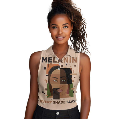 Melanin Every Shade Slays Women Sleeveless Polo Shirt Afro Women