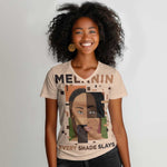 Melanin Every Shade Slays Women V-Neck T-Shirt Afro Women
