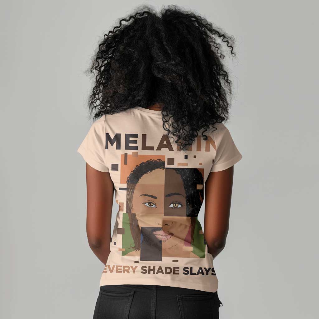 Melanin Every Shade Slays Women V-Neck T-Shirt Afro Women