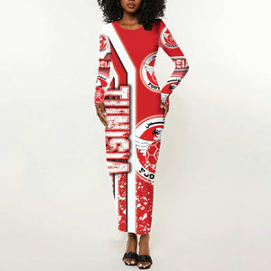 Tunisia Soccer Long Sleeve Bodycon Dress Eagles of Carthage Football - Road To Champion DT03
