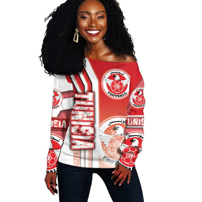 Tunisia Soccer Off Shoulder Sweater Eagles of Carthage Football - Road To Champion