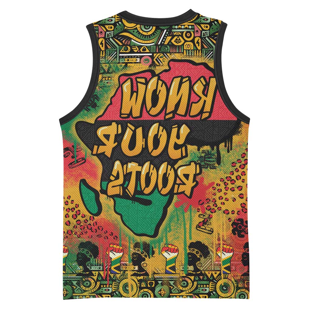 Africa Map Graffiti Basketball Jersey Know You Roots Art Style - African Pride