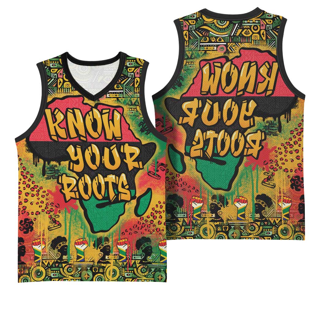 Africa Map Graffiti Basketball Jersey Know You Roots Art Style - African Pride
