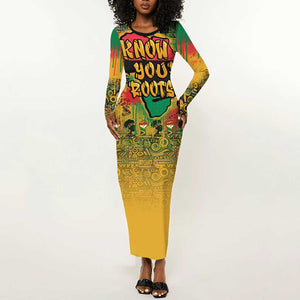 Africa Map Graffiti Long Sleeve Bodycon Dress Know You Roots Art Style DT03
