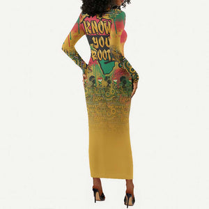 Africa Map Graffiti Long Sleeve Bodycon Dress Know You Roots Art Style DT03