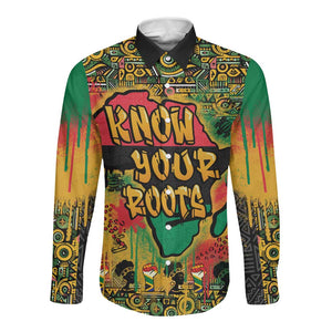 Africa Map Graffiti Long Sleeve Button Shirt Know You Roots Art Style