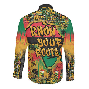 Africa Map Graffiti Long Sleeve Button Shirt Know You Roots Art Style