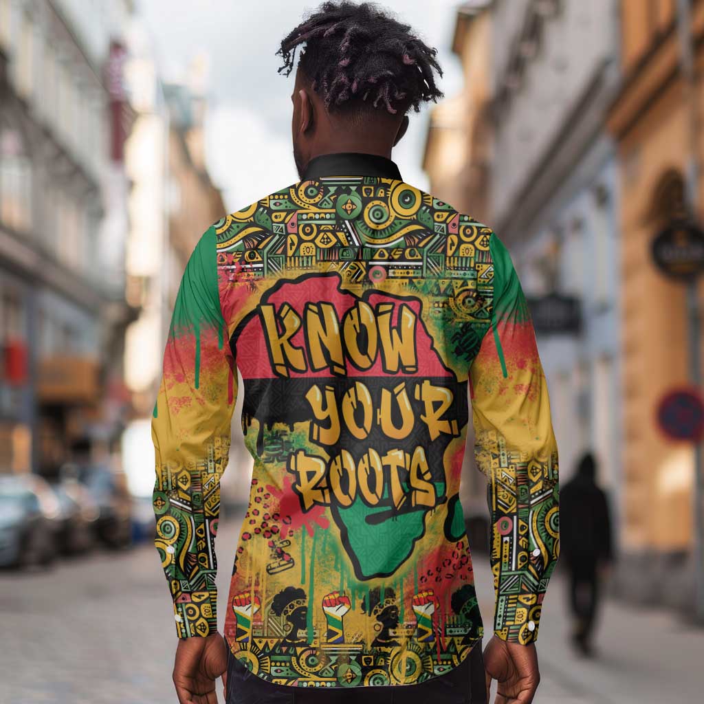 Africa Map Graffiti Long Sleeve Button Shirt Know You Roots Art Style
