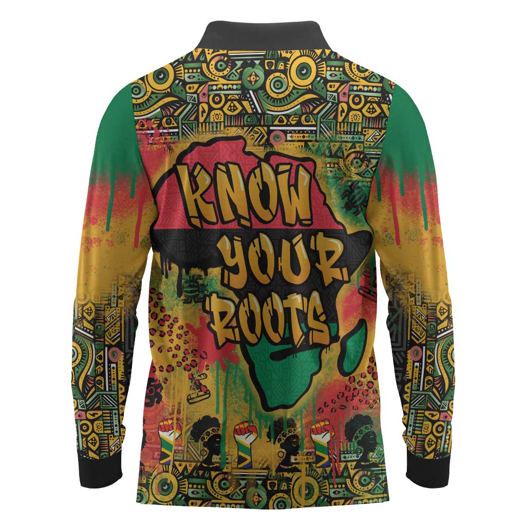 Africa Map Graffiti Long Sleeve Polo Shirt Know You Roots Art Style