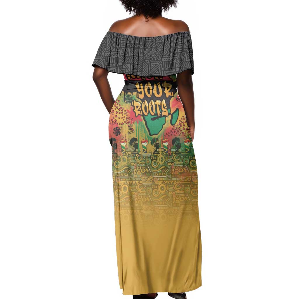 Africa Map Graffiti Off Shoulder Maxi Dress Know You Roots Art Style