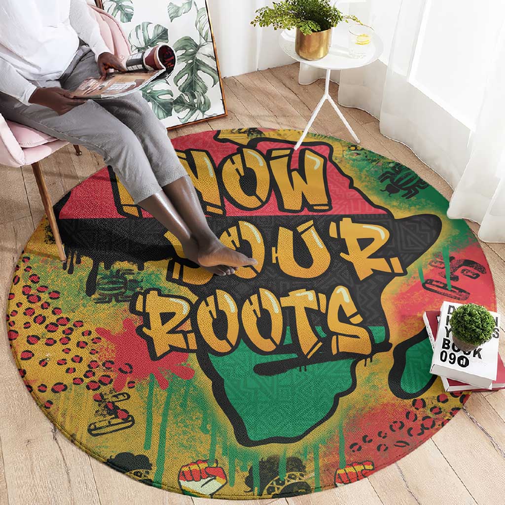 Africa Map Graffiti Round Carpet Know You Roots Art Style