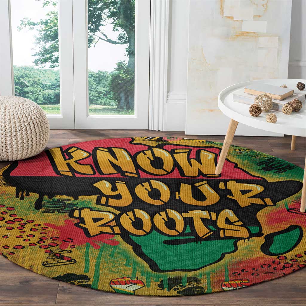 Africa Map Graffiti Round Carpet Know You Roots Art Style
