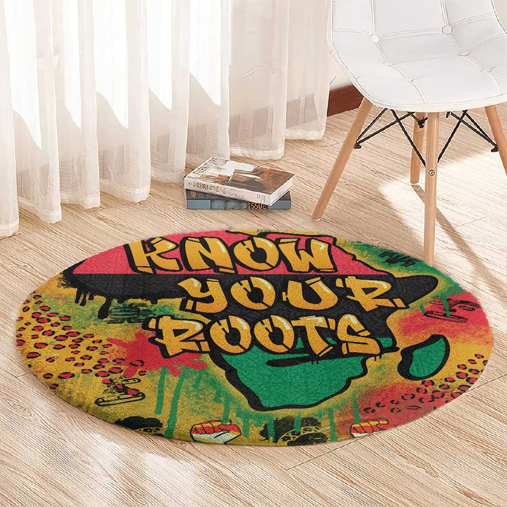 Africa Map Graffiti Round Carpet Know You Roots Art Style
