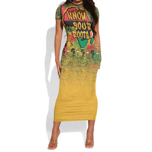 Africa Map Graffiti Short Sleeve Bodycon Dress Know You Roots Art Style DT03