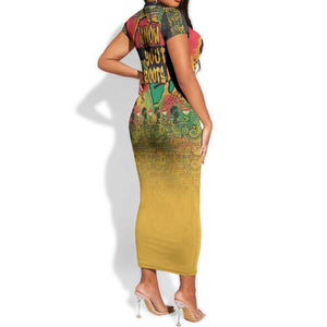 Africa Map Graffiti Short Sleeve Bodycon Dress Know You Roots Art Style DT03