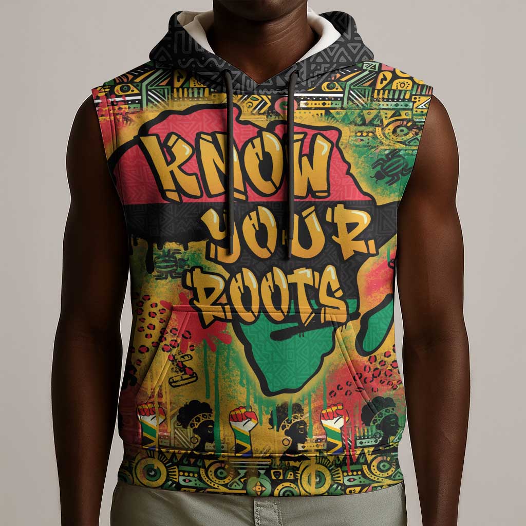 Africa Map Graffiti Sleeveless Hoodie Know You Roots Art Style - African Pride