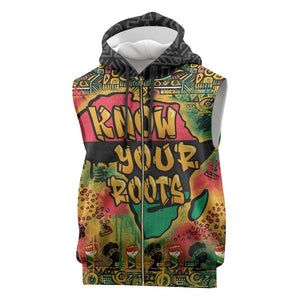 Africa Map Graffiti Sleeveless Zip Hoodie Know You Roots Art Style - African Pride