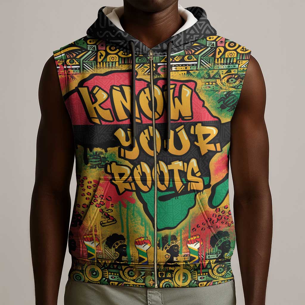 Africa Map Graffiti Sleeveless Zip Hoodie Know You Roots Art Style - African Pride
