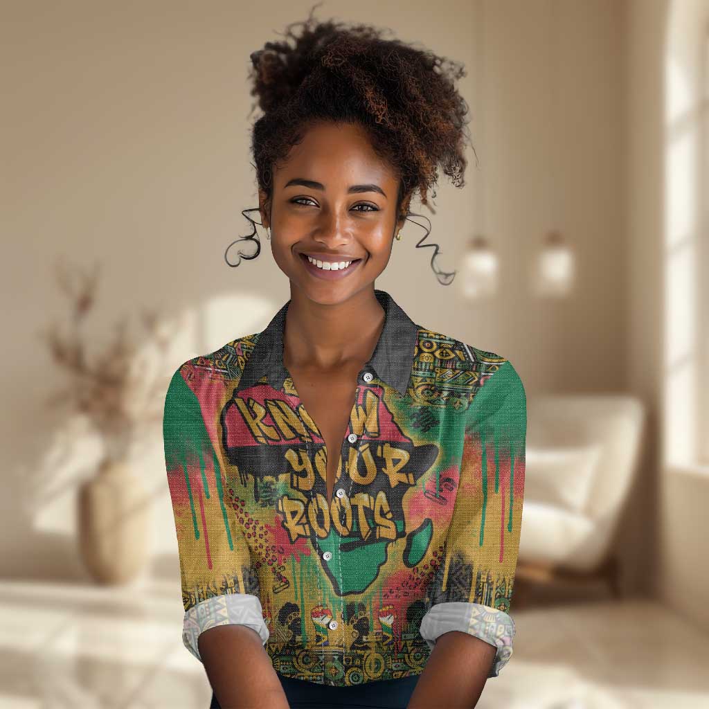 Africa Map Graffiti Women Casual Shirt Know You Roots Art Style DT03