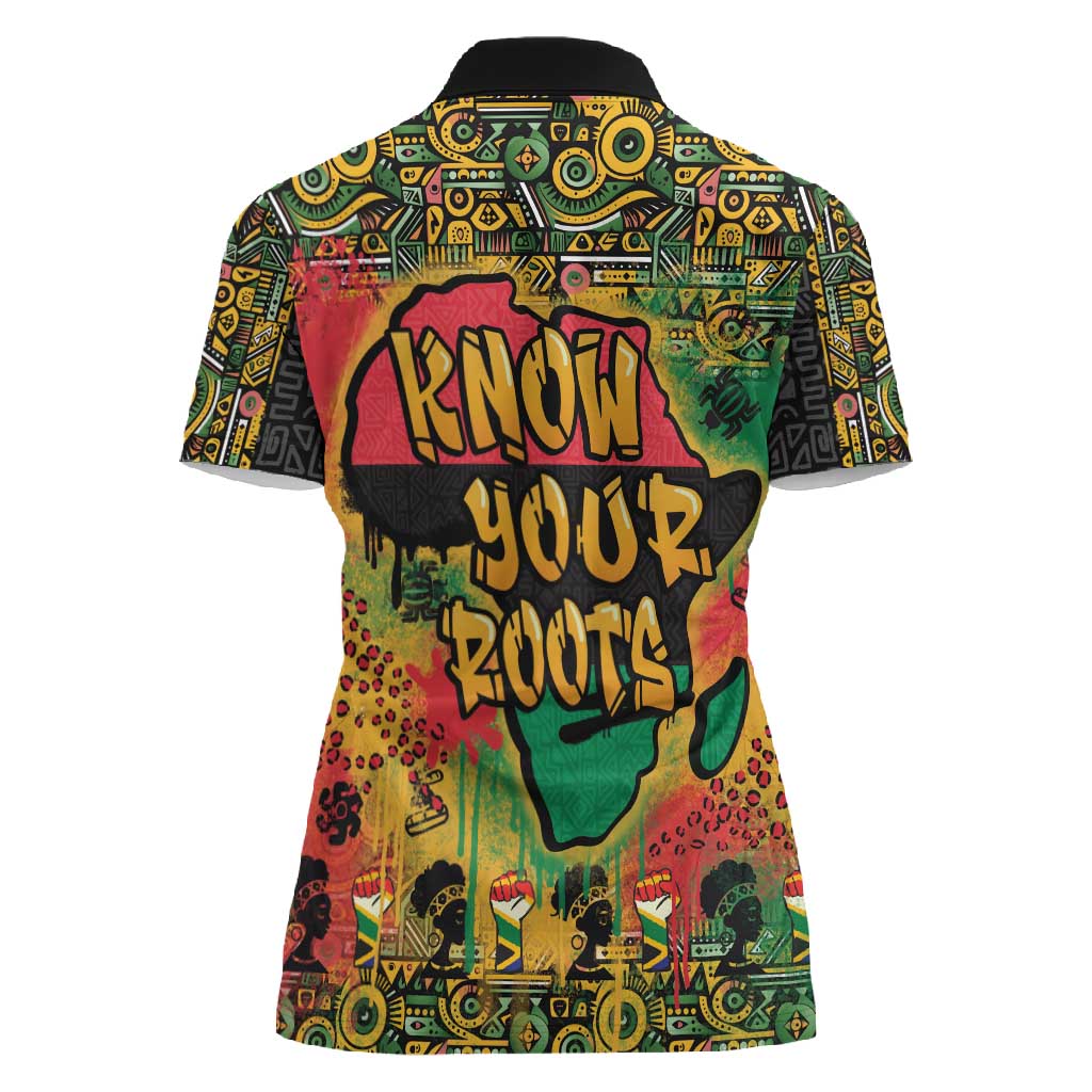 Africa Map Graffiti Women Polo Shirt Know You Roots Art Style