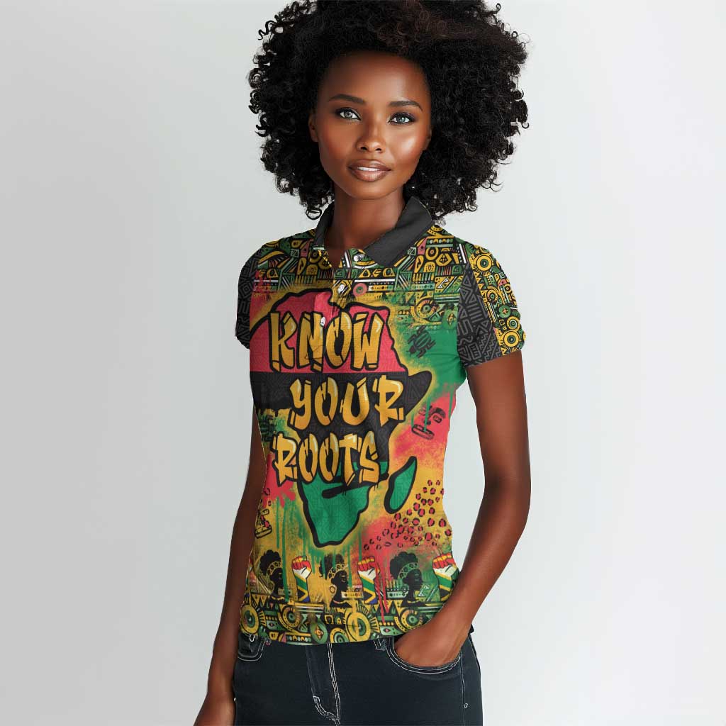 Africa Map Graffiti Women Polo Shirt Know You Roots Art Style