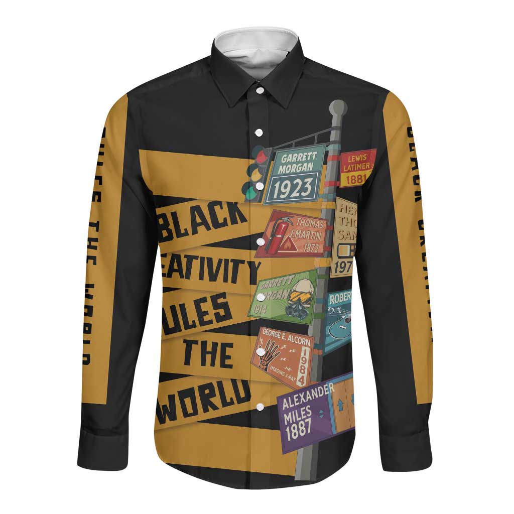 African Creativity Long Sleeve Button Shirt Black Creativity Rules The World