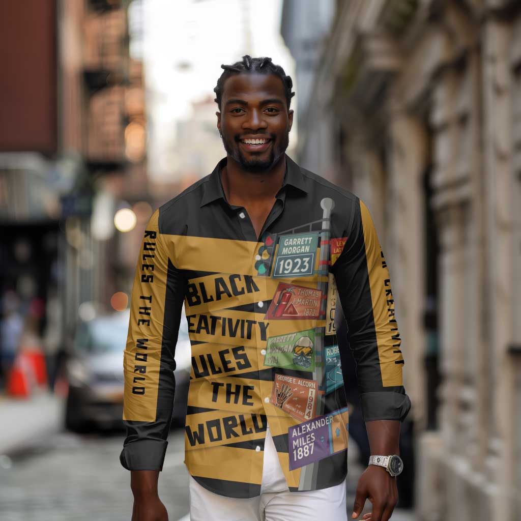 African Creativity Long Sleeve Button Shirt Black Creativity Rules The World