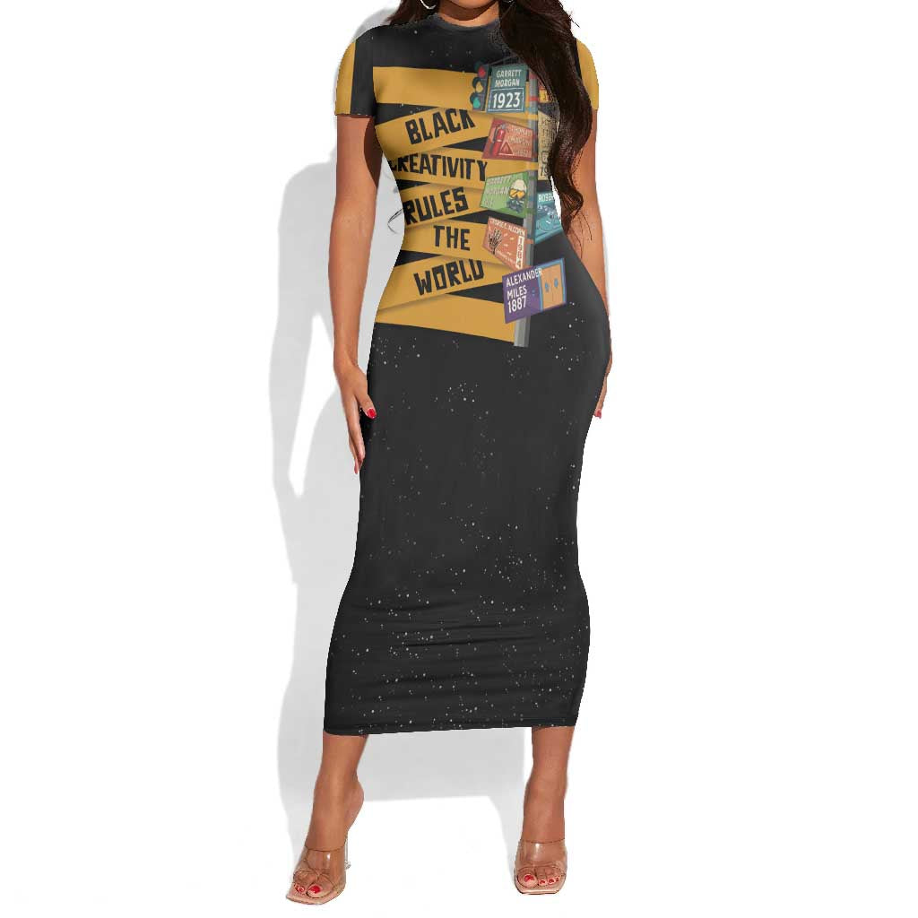 African Creativity Short Sleeve Bodycon Dress Black Creativity Rules The World DT03