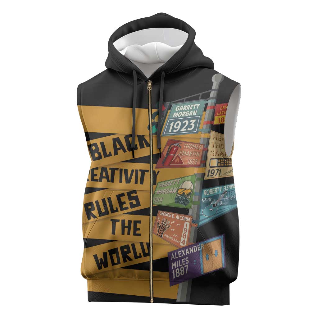 African Creativity Sleeveless Zip Hoodie Black Creativity Rules The World - African Pride