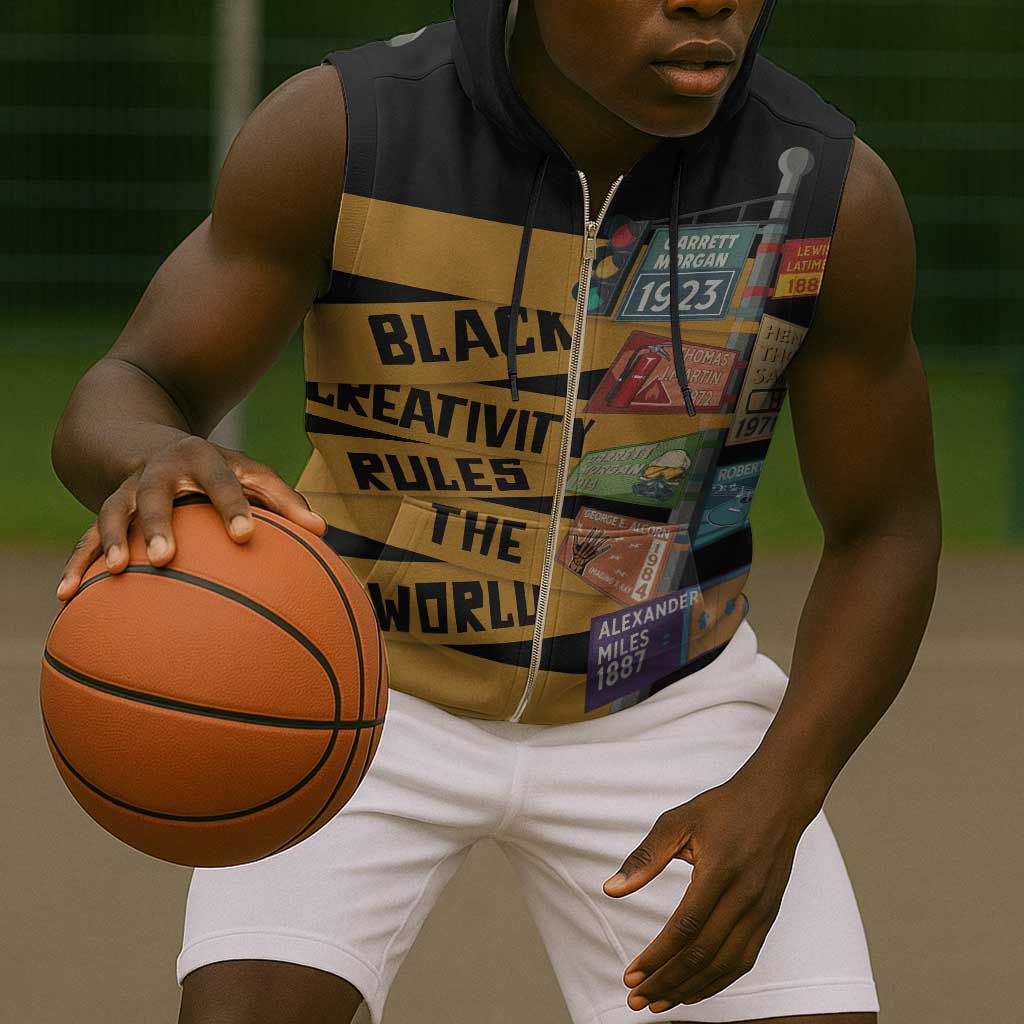 African Creativity Sleeveless Zip Hoodie Black Creativity Rules The World - African Pride