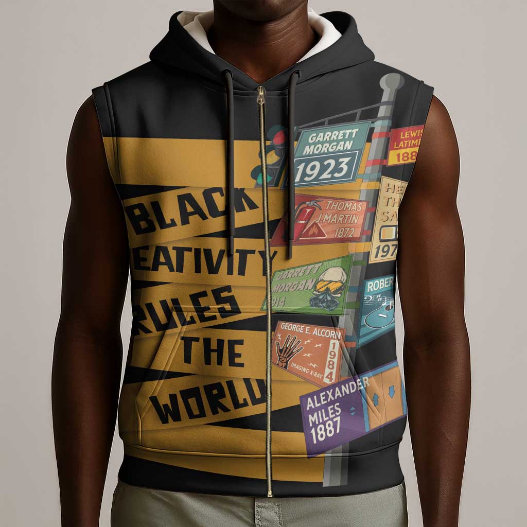 African Creativity Sleeveless Zip Hoodie Black Creativity Rules The World - African Pride
