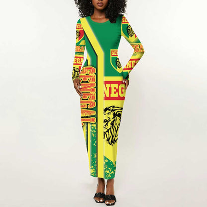 Senegal Soccer Long Sleeve Bodycon Dress Lions of Teranga Football - Road To Champion DT03