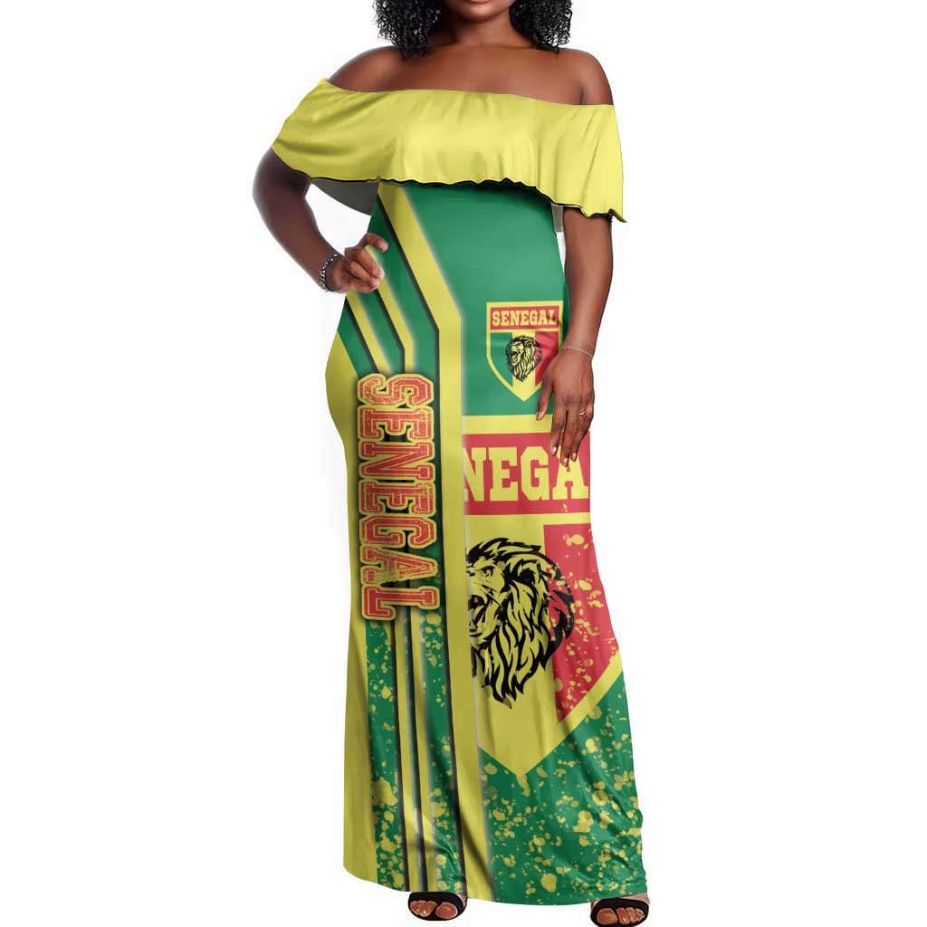 Senegal Soccer Off Shoulder Maxi Dress Lions of Teranga Football - Road To Champion