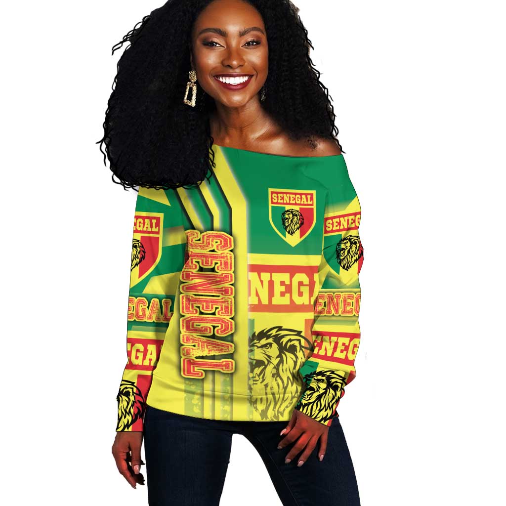 Senegal Soccer Off Shoulder Sweater Lions of Teranga Football - Road To Champion