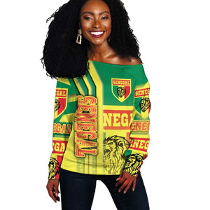 Senegal Soccer Off Shoulder Sweater Lions of Teranga Football - Road To Champion