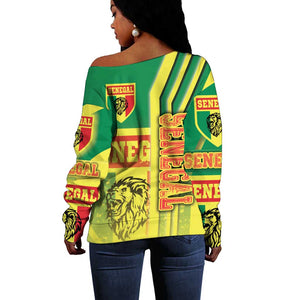 Senegal Soccer Off Shoulder Sweater Lions of Teranga Football - Road To Champion