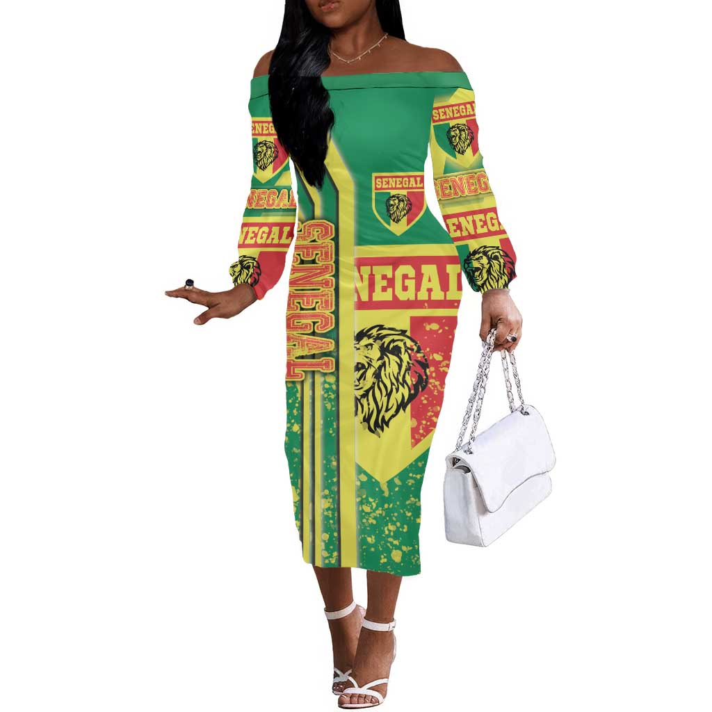 Senegal Soccer Off The Shoulder Long Sleeve Dress Lions of Teranga Football - Road To Champion