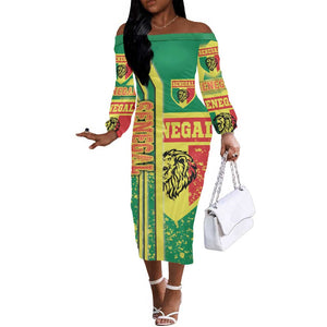 Senegal Soccer Off The Shoulder Long Sleeve Dress Lions of Teranga Football - Road To Champion
