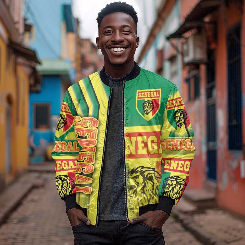 Senegal Soccer Sleeve Zip Bomber Jacket Lions of Teranga Football - Road To Champion