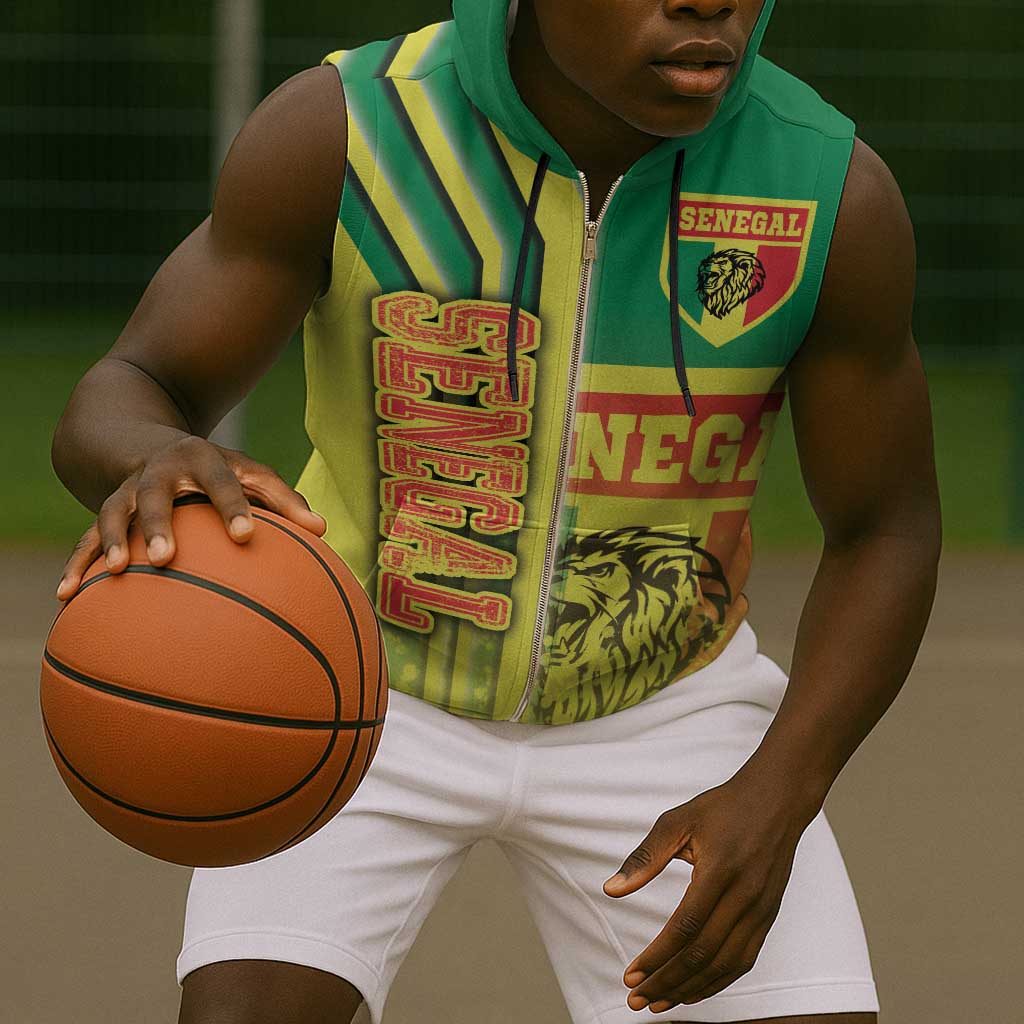 Senegal Soccer Sleeveless Zip Hoodie Lions of Teranga Football - Road To Champion - African Pride