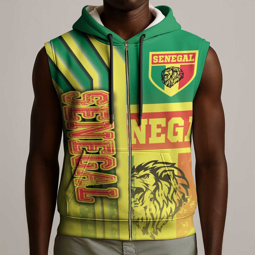 Senegal Soccer Sleeveless Zip Hoodie Lions of Teranga Football - Road To Champion - African Pride