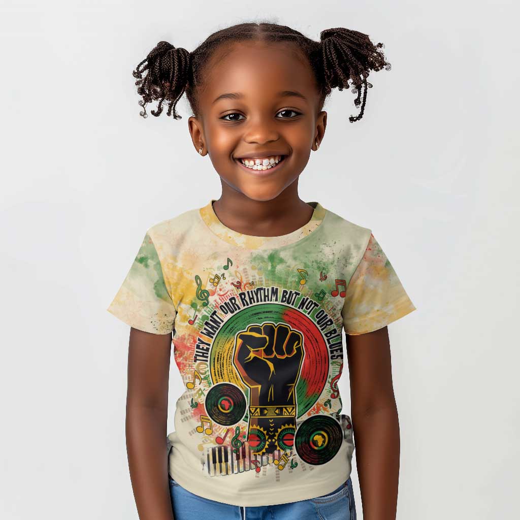 They Want Our Rhythm Not Our Blues Kid T shirt Afro Pride Music