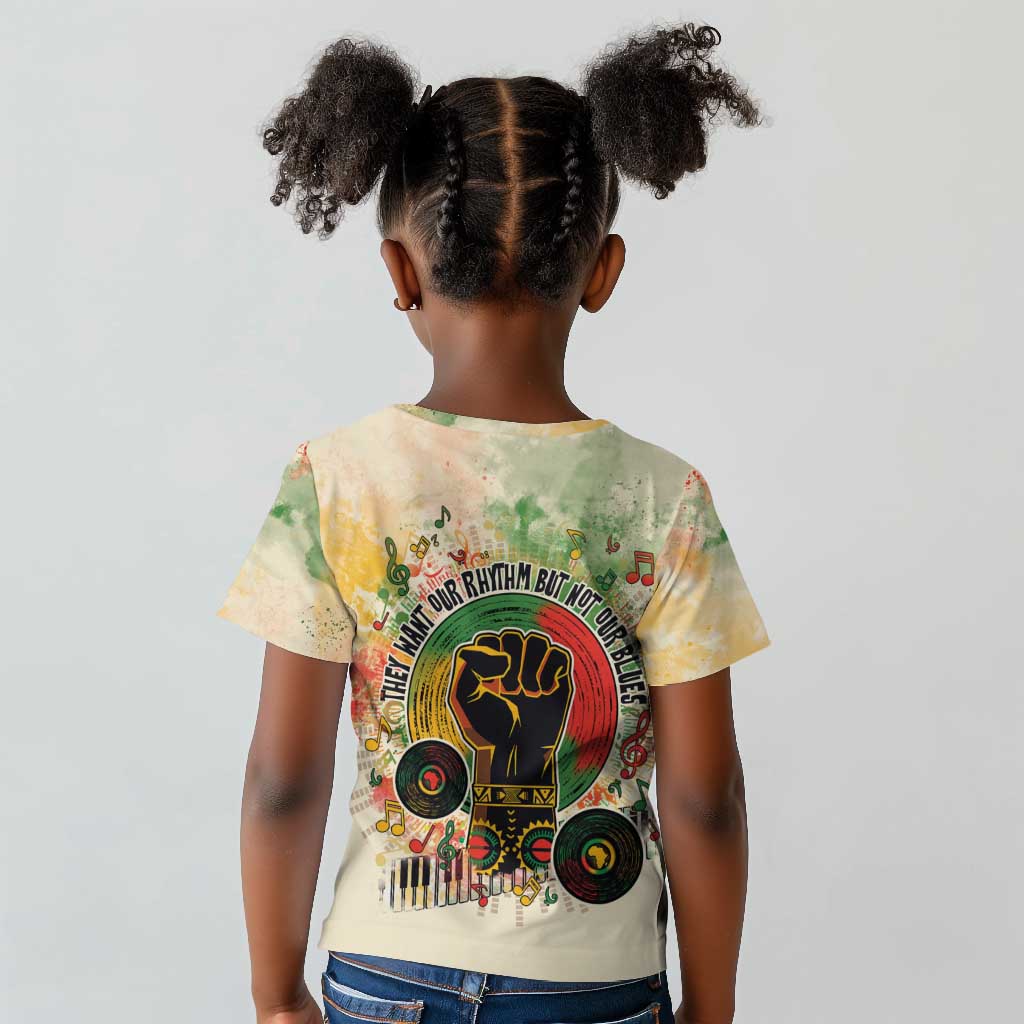 They Want Our Rhythm Not Our Blues Kid T shirt Afro Pride Music