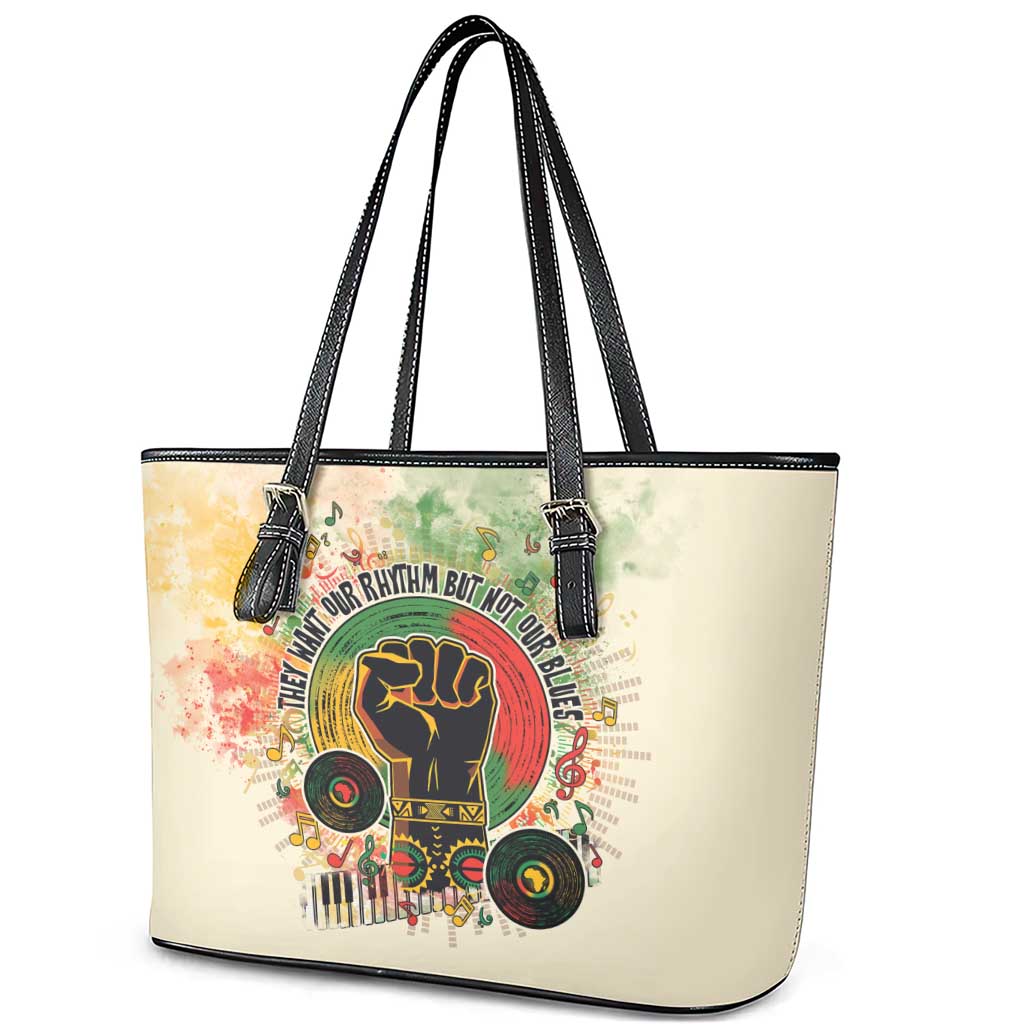 They Want Our Rhythm Not Our Blues Leather Tote Bag Afro Pride Music