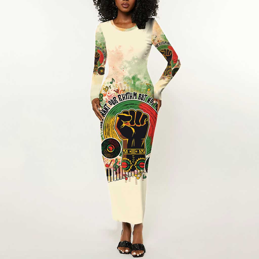 They Want Our Rhythm Not Our Blues Long Sleeve Bodycon Dress Afro Pride Music DT03